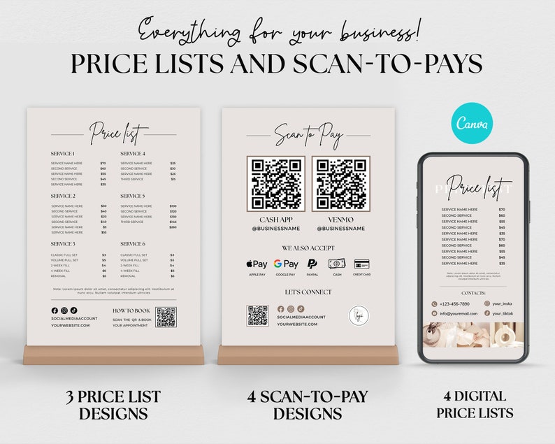 Price List Template, Editable Price List Template Canva, Beauty Salon, Nail Makeup Hair Stylist, Bundle price list, Printable Pricing Guide