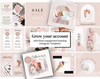 Instagram Templates Coach, Instagram Templates for Business, Pink Instagram Templates Canva, Canva Blogger Template, Pink Feed Boho Posts