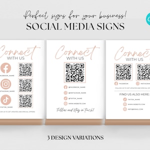 Connect with us sign, Social Media Sign Template, QR business sign, Follow us on facebook sign, Follow Us on Social Media Sign, Pop Up Event
