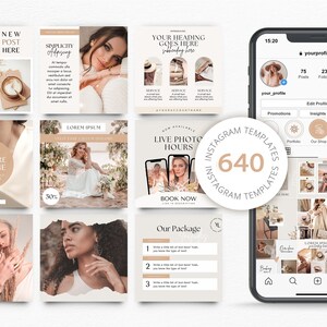 Neutral Instagram Post Templates Boho Instagram Templates Social Media Template Canva Small business instagram templates Marketing template
