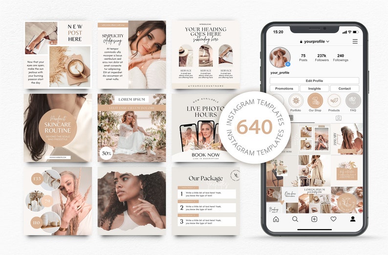Neutral Instagram Post Templates Boho Instagram Templates Social Media Template Canva Small business instagram templates Marketing template