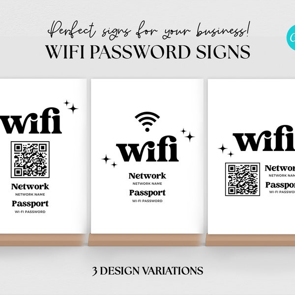 WiFi QR Code Sign, Printable WiFi Sign, Editable WiFi Password Sign, Instant Download, WiFi Barcode Sign, WiFi network sign, Guest Room WiFi
