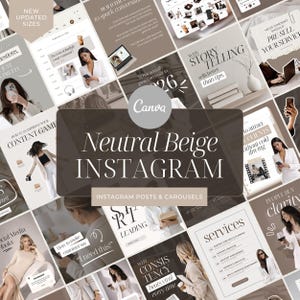 May include: A set of Instagram post templates in neutral beige hues. The design features diverse layouts with text overlays including "Neutral Beige INSTAGRAM", "Why Story Telling sells better than tips", and "How to attract CLIENTS".