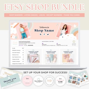 Etsy store kit pink Etsy Shop Kit Rainbow Etsy Shop Banner Templates Etsy Shop Branding Kit Etsy Store Bundle etsy store kit 70&#39;s  Retro