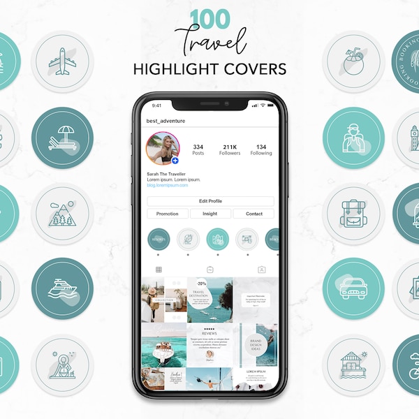 100 Travel Instagram Highlight Covers, Travel Highlight Icons, Canva Instagram Highlights pour les blogueurs de voyage, agences, Story Highlights