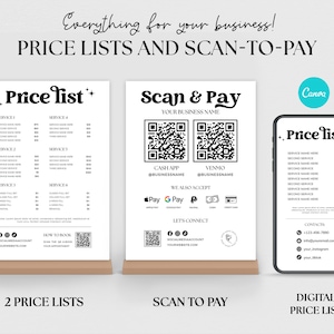 Editable Price List Template, Small Business Sign, Social media price list template, Business price list, Barber price list, Scan to pay