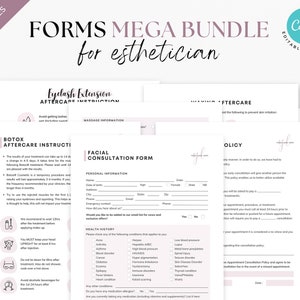 Esthetician Consent Forms, Esthetician forms, Esthetician forms bundle, facial intake forms bundle, Medspa forms, Esthetician template Canva