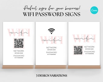 WIFI Password Sign Printable, Wifi Sign, WIFI Password Sign, Editable WiFi Sign Template, WiFi Sign QR Code, WiFi barcode sign Canva