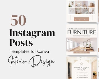 50 Interior Design Instagram Post Template, Interior Design IG Post Templates, Real Estate Instagram Templates, Minimalist Instagram Canva