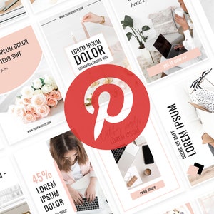 K&ouml;nnte beinhalten: Eine Sammlung von Social-Media-Grafiken mit einem rosa-wei&szlig;en Farbschema. Die Grafiken zeigen Text&uuml;berlagerungen mit den W&ouml;rtern "LOREM IPSUM" und "DOLOR".