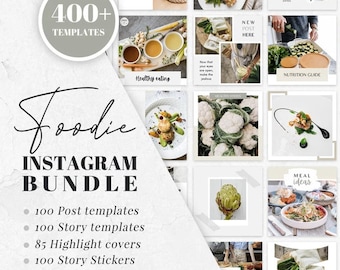 Food instagram post bundle, food blogger post templates for Canva, foodie instagram stories, stickers, highlights, dietitian, nutritionist
