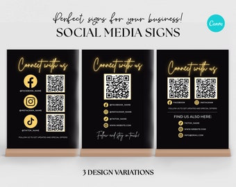 Plantilla de cartel con código QR para redes sociales, cartel "Conéctate con nosotros" (Canva)