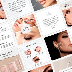 100 Lash instagram templates, instagram post lash, instagram templates lashes, lash artist instagram templates for Canva, lash tech ig feed