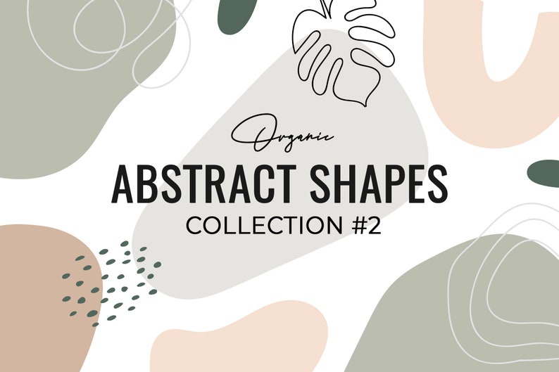 Puede incluir: Una ilustraci&oacute;n digital de formas abstractas en tonos de verde, marr&oacute;n y rosa. Las formas son org&aacute;nicas y fluidas, con un dise&ntilde;o de hoja en el centro. El texto "Organic Abstract Shapes Collection #2" se muestra en negro.