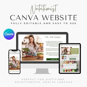 Canva Website Template for Coach, Nutritionist, Dietitian, Aesthetic Website Template Canva, Canva Sales Page Template Coaching Business