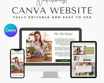 Canva Website Template for Coach, Nutritionist, Dietitian, Aesthetic Website Template Canva, Canva Sales Page Template Coaching Business
