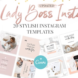 Instagram Template Canva & Photoshop | Instagram Template entrepreneur, coach, ladyboss, female business | Instagram posts in pink and peach