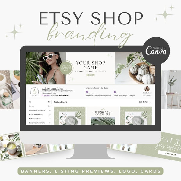 Etsy Shop Kit Etsy Banners Templates Etsy Store Banner Etsy Shop Branding Kit Etsy Shop Bundle Etsy Canva Banners Canva Templates Green