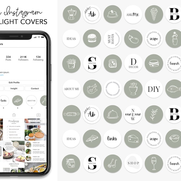 Food highlights, instagram highlight covers food, food icons, Canva instagram highlights, dietitian, nutritionist, health, recipe covers