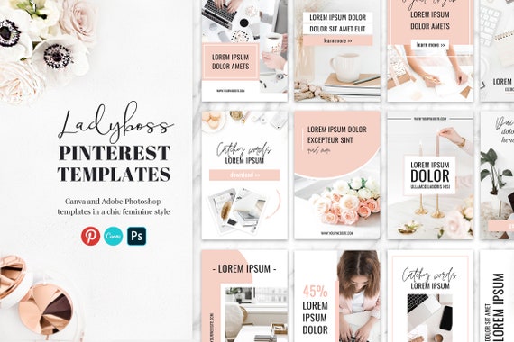 Ladyboss Canva Pinterest Templates. Canva banners. Pinterest Canva Templates. Pinterest design. Canva banners for bloggers, small businesses