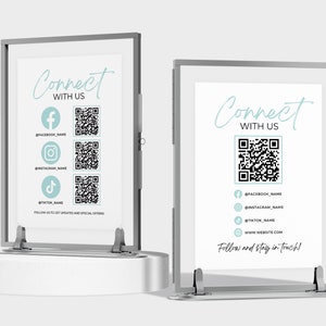 Lets get social sign, QR social media sign, Connect with us sign, QR business sign, Follow us on facebook sign, Follow us on instagram sign