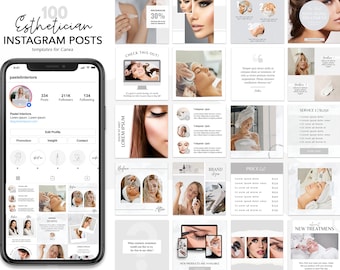 100 esthetician instagram template for Canva, esthetics instagram, aesthetician instagram post templates, injections, botox, cosmetics etc