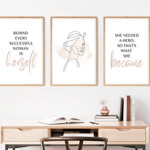 Frau Zitate Wandkunst, weibliches Zitat Wandkunst, motivierende Wanddekoration, 3er-Set Wandkunst Drucke, 3er-Set Printables, digitale, feminine Kunst