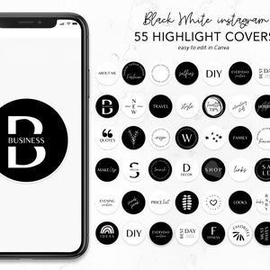 55 Black and white highlight covers | Black and white highlights for Canva | Ig Story Icons | Blogger Ig Highlights | Instagram Story Covers