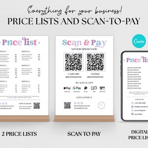 Bearbeitbare Scan-to-Pay-Karte, QR-Code-Zeichenvorlage, bearbeitbare Preislistenvorlage, CashApp PayPal-Zeichen Small Business, Venmo-Zahlung zum Ausdrucken