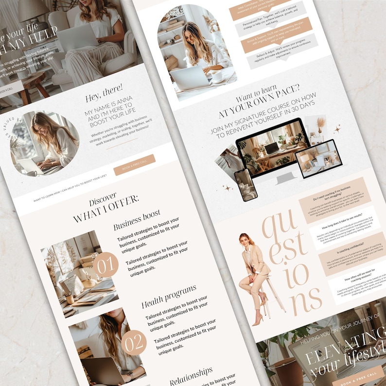 Coach website Canva Template for Coach Landing Page Website Life Coach Website Canva Sales Page Template Coaching Website Design Canva Boho