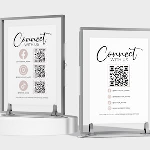Multi QR Code Business Instagram Facebook Social Media Sign Printable Social Media Sign Template Custom QR Code Sign Connect with us sign