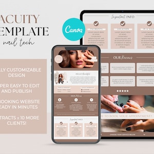 Acuity スケジュール テンプレート ブラウン、編集可能な Canva テンプレート、ヘア スタイリスト、メイク、まつ毛、ネイル テック DIY Squarespace、DIY acuity ウェブサイト