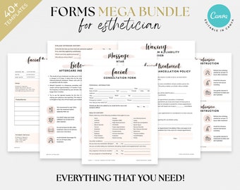 Esthetician Forms Mega Bundle, Editable Client Intake (Canva Templates)