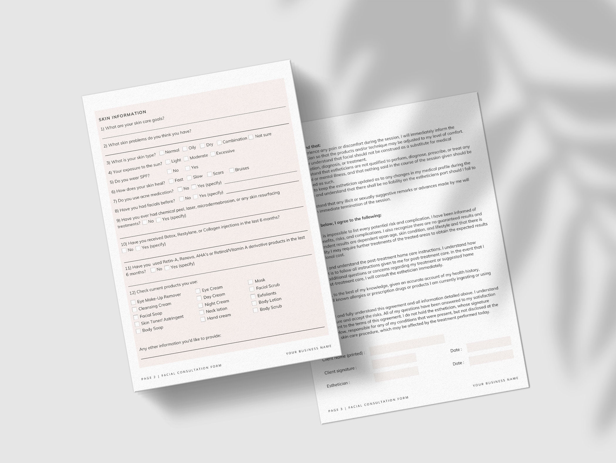 Editable Facial Consultation Form Client Intake Form Beauty Salon ...