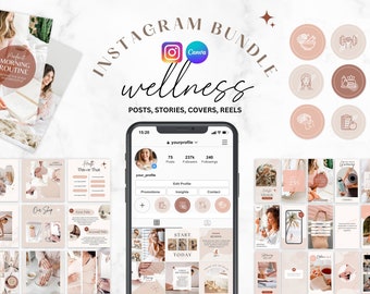 340 plantilla de instagram de salud y bienestar, paquete de instagram, plantilla de instagram espiritual, plantillas de instagram Canva, negocio de bienestar