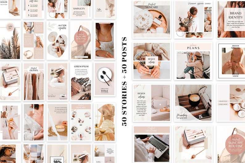 Canva Instagram Templates | Instagram Template Bundle | Canva Templates Bundle Kit | Instagram Branding Kit | Canva Blogger Template Neutral