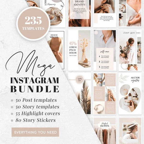 Canva Instagram Templates | Instagram Template Bundle | Canva Templates Bundle Kit | Instagram Branding Kit | Canva Blogger Template Neutral