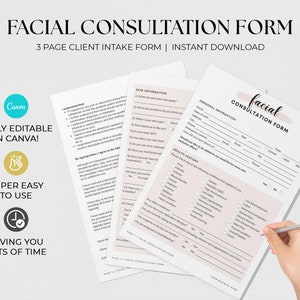 Facial Consultation Form, Facial Forms, Esthetician Consent Forms, Client Information Form, Client Intake Form, Esthetician Intake Forms