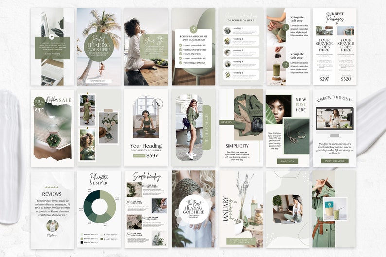 Green instagram templates for coach Health coach instagram posts and stories Nutrition Coach Instagram Template Wellness Coach Instagram