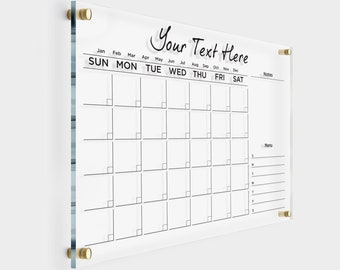 Acrylic Calendar GOLD Text | Monthly Dry Erase Board | Custom Wall Calendar with Side Notes  | Monthly Weekly Calendar 2024 |  Free Preview