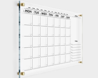 Acrylic Wall Calendar 2024 | Personalized Dry Erase Board | Wall Calendar with Side Notes | Monthly and Weekly Calendar | Family Planner