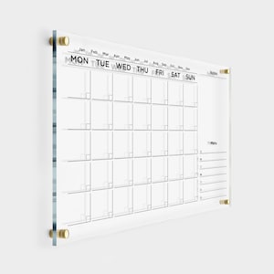 Acrylic Dry Erase Calendar for Wall 58cm x 40cm Clear Acrylic Wall