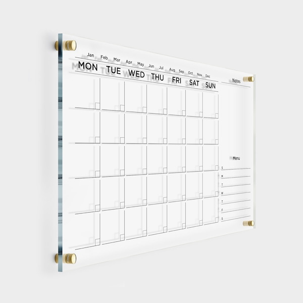 Acrylic Wall Calendar 2024 | Personalized Dry Erase Board | Wall Calendar with Side Notes | Monthly and Weekly Calendar | Family Planner