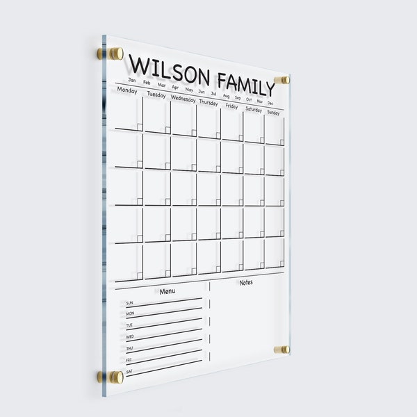 Acrylic Dry Erase Calendar | White Text Writing Board | Custom Perpetual Wall Calendar with Side Notes | Monthly and Weekly Planner 2024