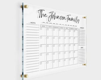 Calendario familiar de acrílico blanco, planificador mensual de pared de borrado en seco, calendario mensual y semanal