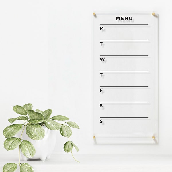 Acrylic Menu Board for Wall | Personalized Dry Erase Menu | Kitchen Decor | Meal Planner for Wall | Weekly Acrylic Menu with Marker