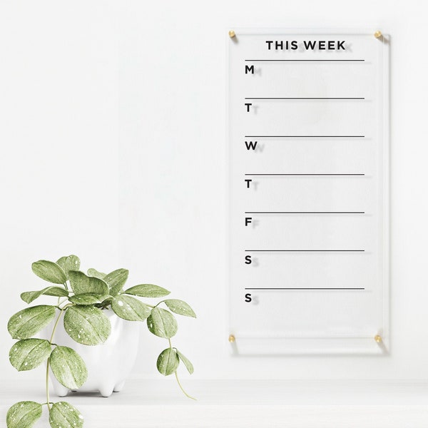 Acryl-Wochenplaner | Vertikaler trocken abwischbarer Wochenkalender | Personalisiertes Trockenlöschbrett | Familienkalender für die Wand | Notizen mit Marker