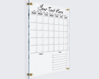 Large Acrylic Monthly Planner WhiteText | Personalized Dry Erase Board | Monthly Weekly Family Calendar 2024 | Wall Calendar with Side Notes