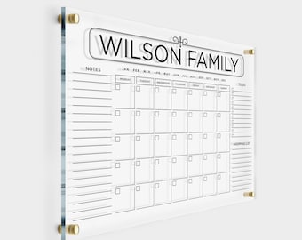 Acrylic Family Calendar | Dry Erase Planner | Custom Wall Calendar with Side Notes | Monthly and Weekly Calendar 2024 with Marker