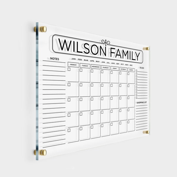 Acrylic Family Calendar | Dry Erase Planner | Custom Wall Calendar with Side Notes | Monthly and Weekly Calendar 2024 with Marker